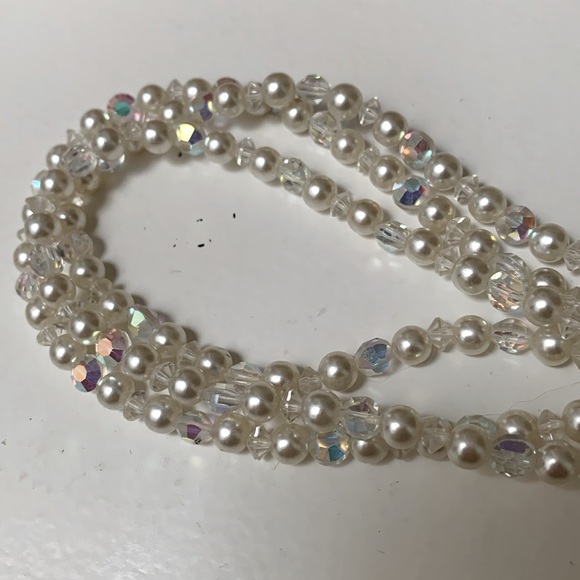 Vintage faceted iridescent crystal & pearl 3 strand choker adjustable necklace - Picture 5 of 5
